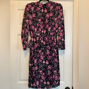 Vintage 80s 90s Silk Studio Puff Sleeve Dress Size 10P
